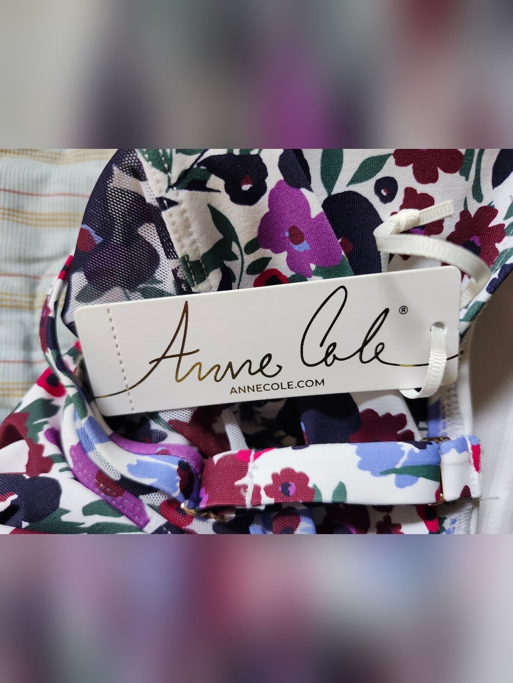 Anne Cole Floral Strap Swimsuit Skirted in White, Purple, Pink - Picture 6 of 7